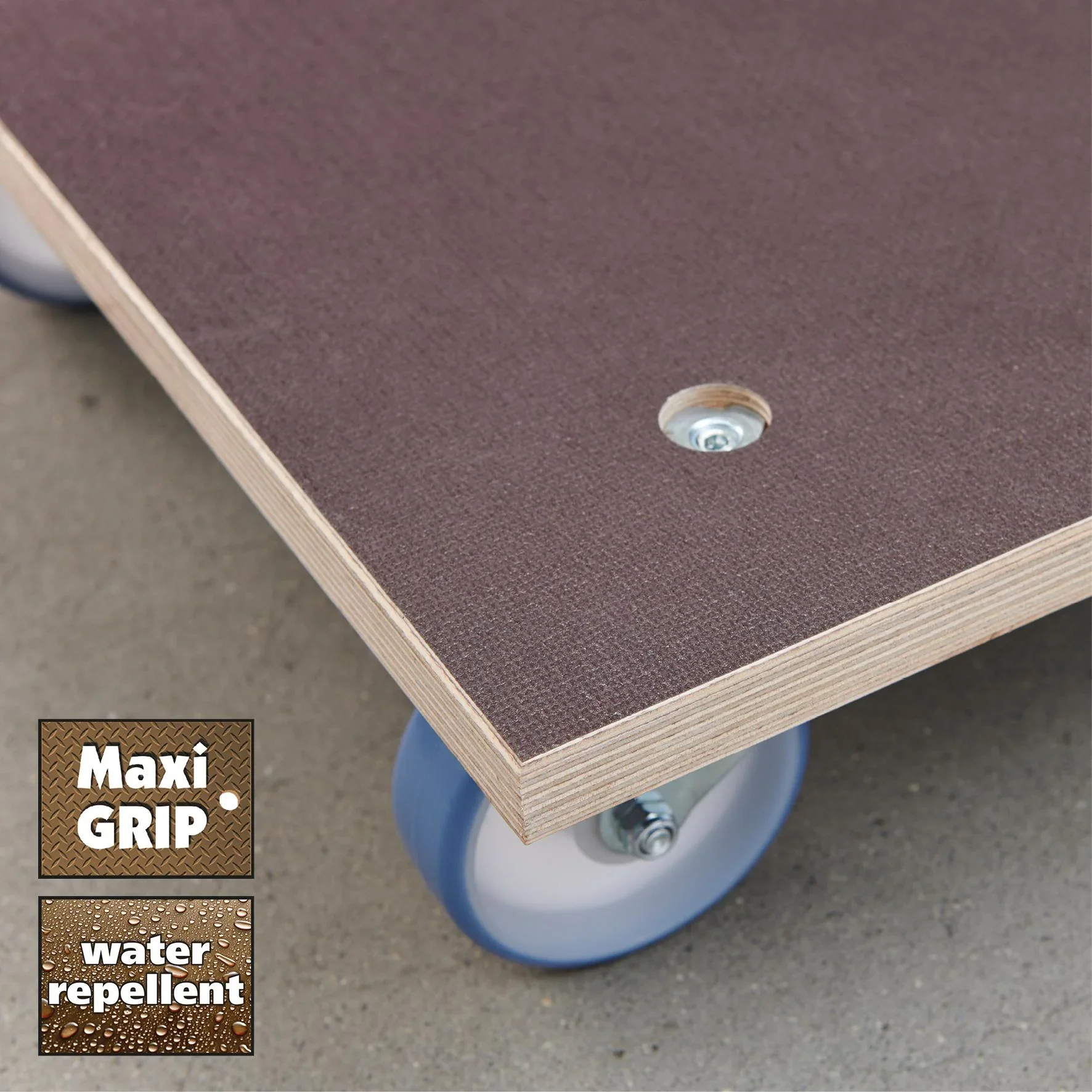 Transporthilfe MM 1145, 59 x 49 x 15 cm, softe Rollen Ø 100 mm, Rollenlager, Platte Maxigrip FSC®, Tragkraft 500 kg - 2