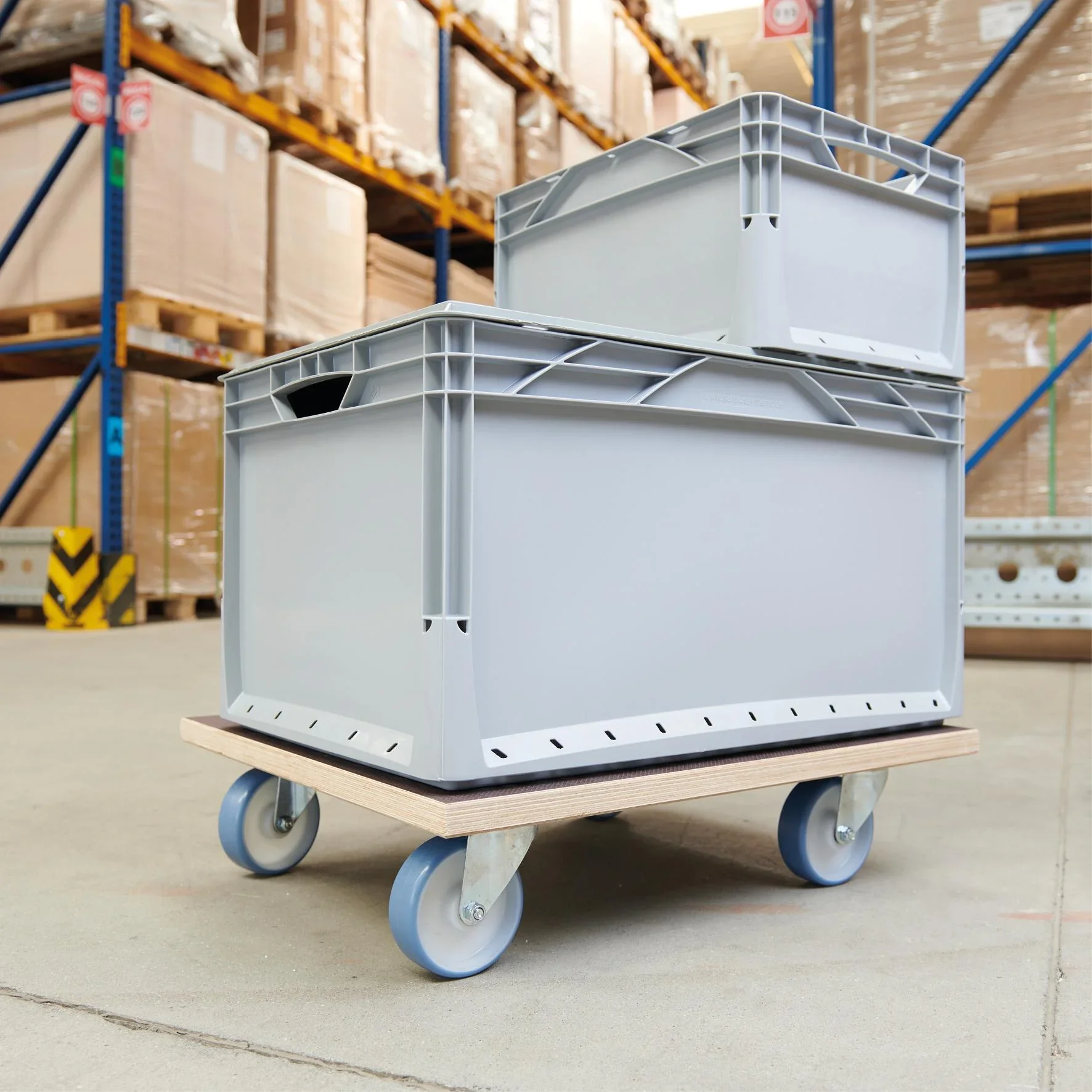 Transporthilfe MM 1145, 59 x 49 x 15 cm, softe Rollen Ø 100 mm, Rollenlager, Platte Maxigrip FSC®, Tragkraft 500 kg - 4