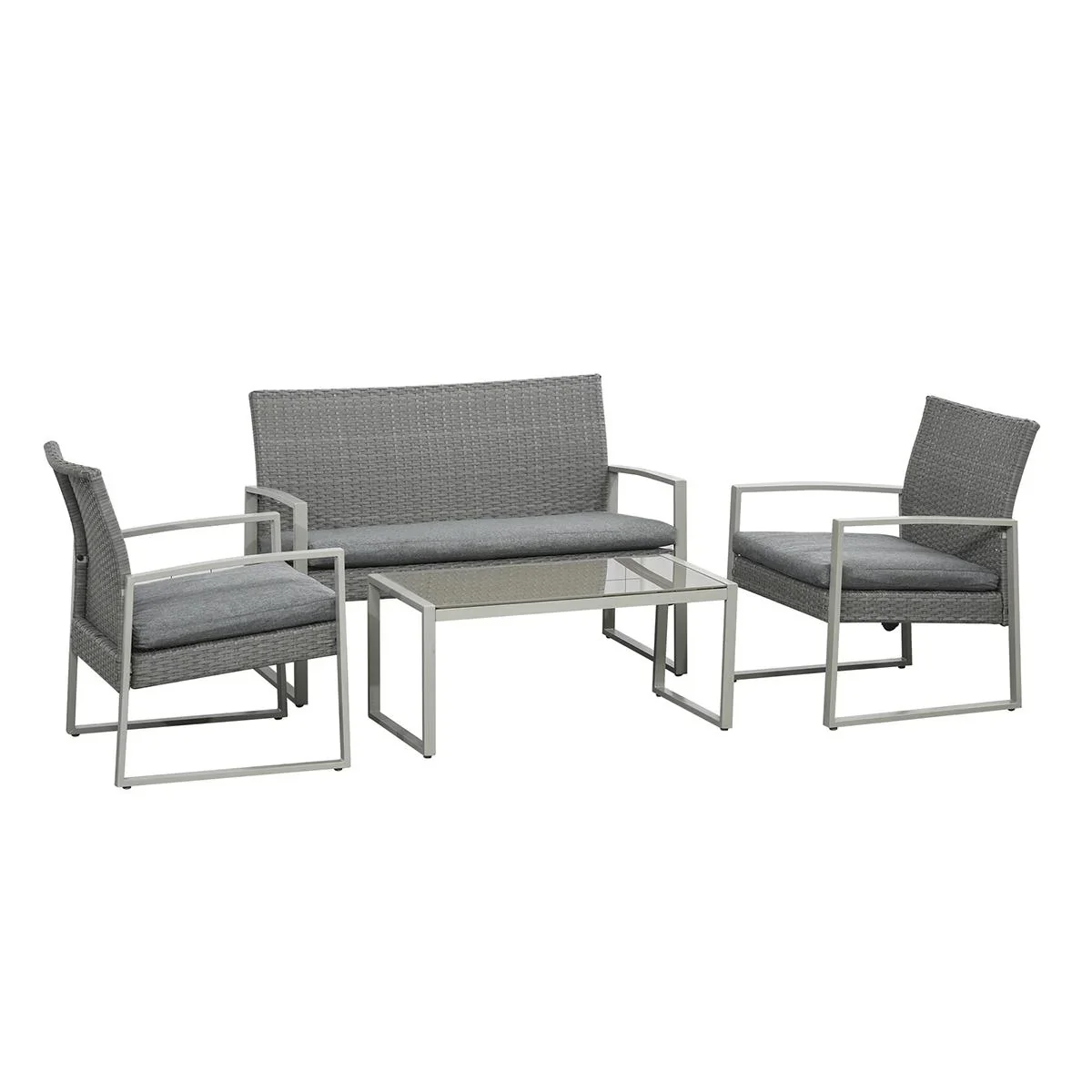 Polyrattan Sitzgarnitur 4 tlg. Sitzgruppe Gartenset Sofagarnitur Gartenmöbel Set Lounge Metall modern Grau - 2