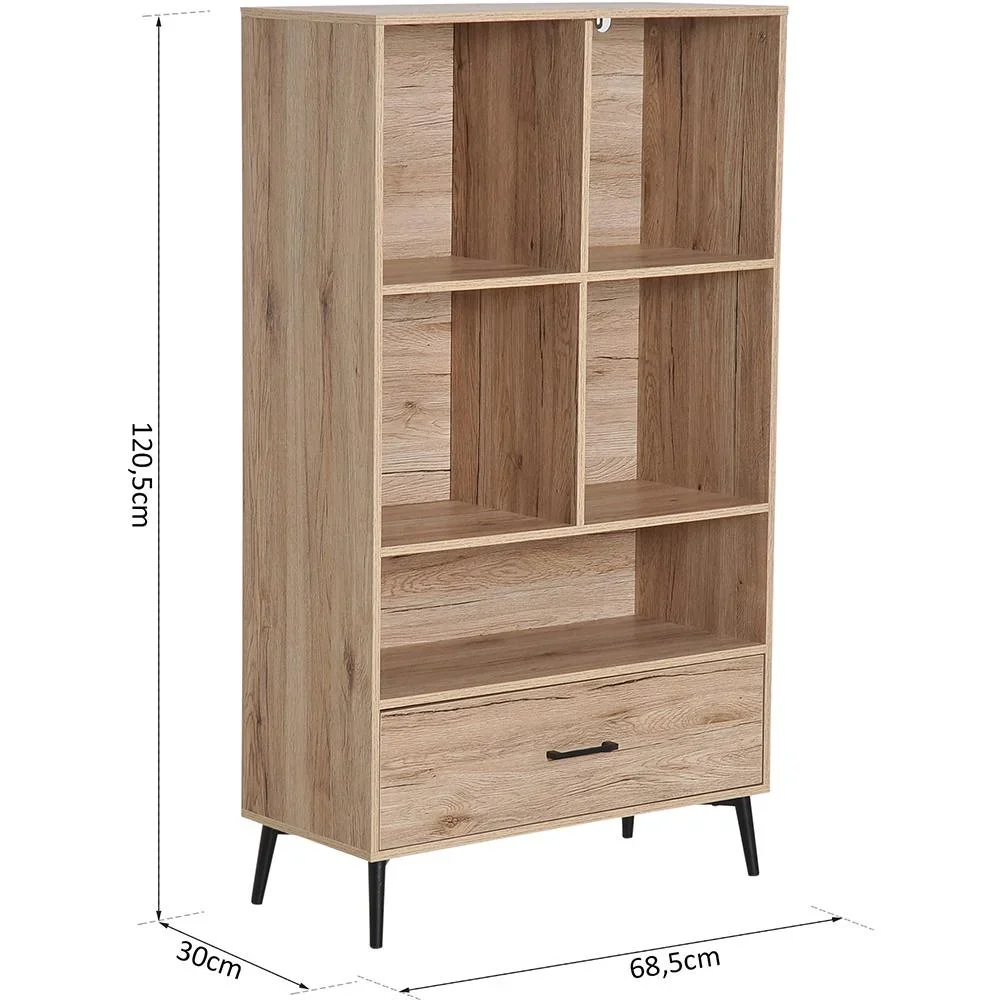 Bücherregal Wandregal Standregal 5 Fächer Eichenholz - 0