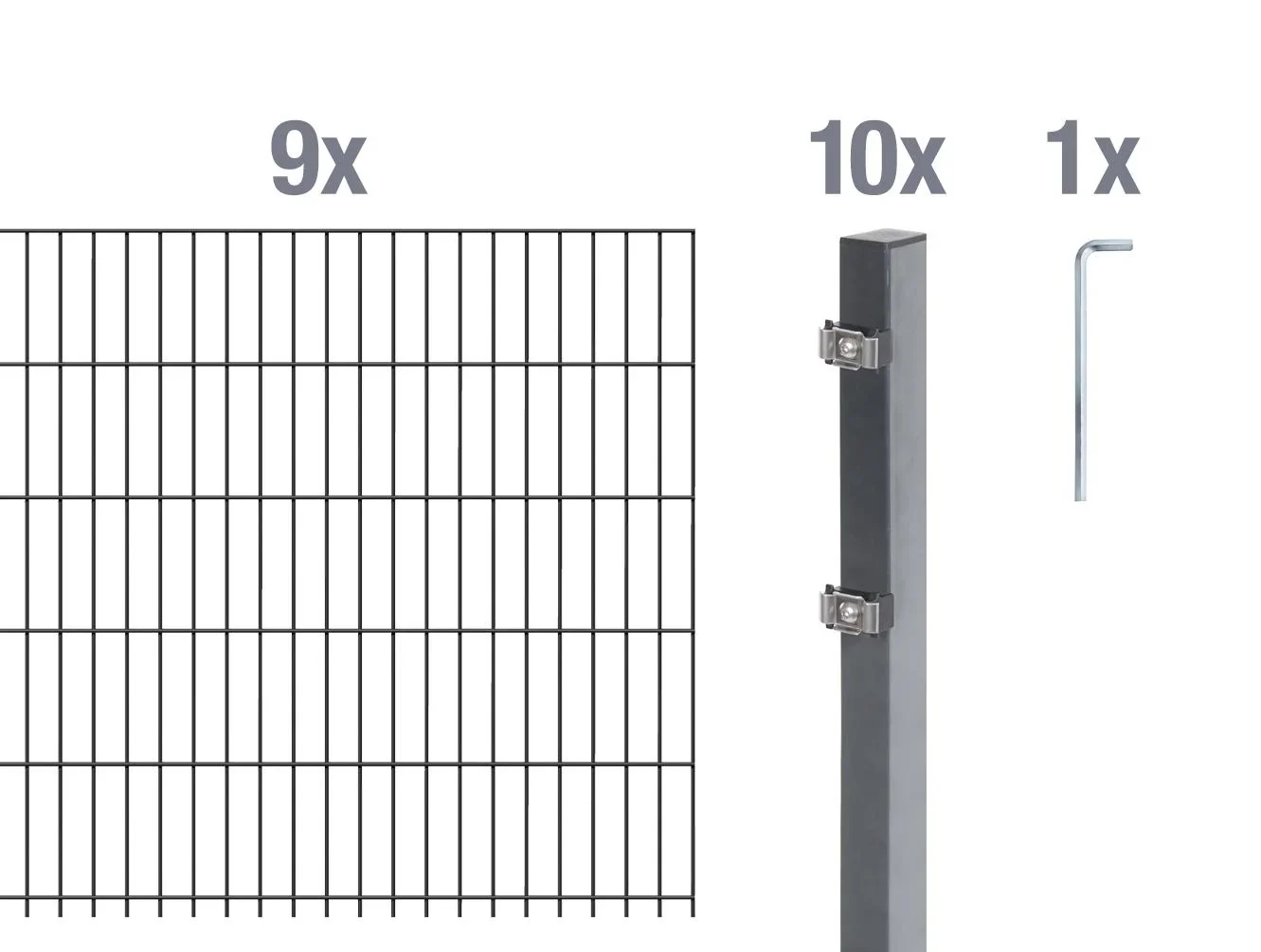 Doppelstabmattenzaun Komplettset, anthrazit, Höhe 140 cm, Länge 18 m - 1