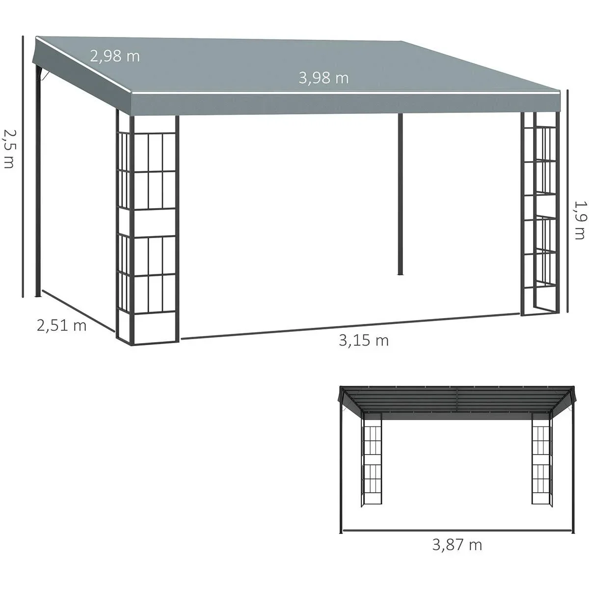 Pavillon 4 x 3 m Partyzelt Stahl Polyester Grau - 2