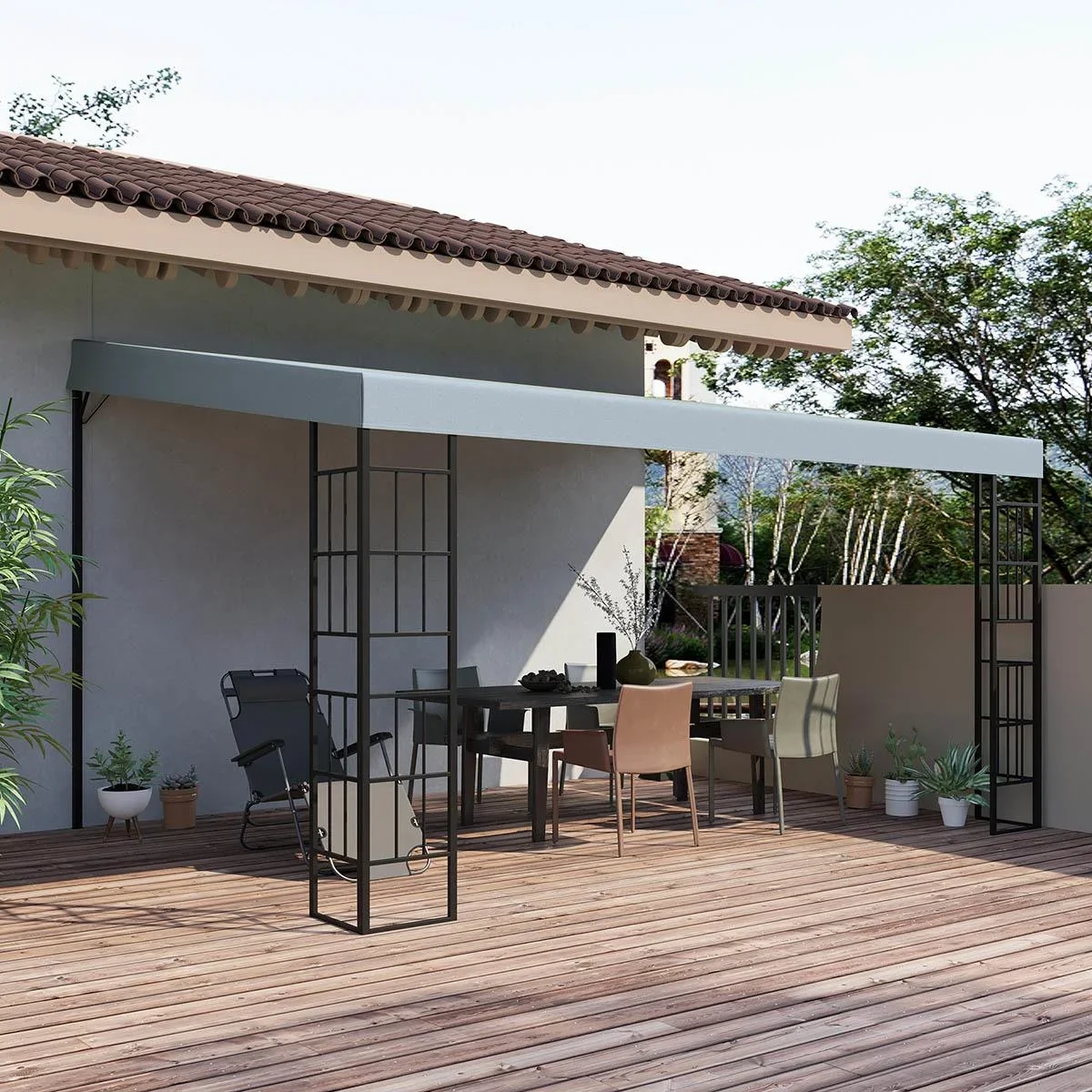 Pavillon 4 x 3 m Partyzelt Stahl Polyester Grau - 3