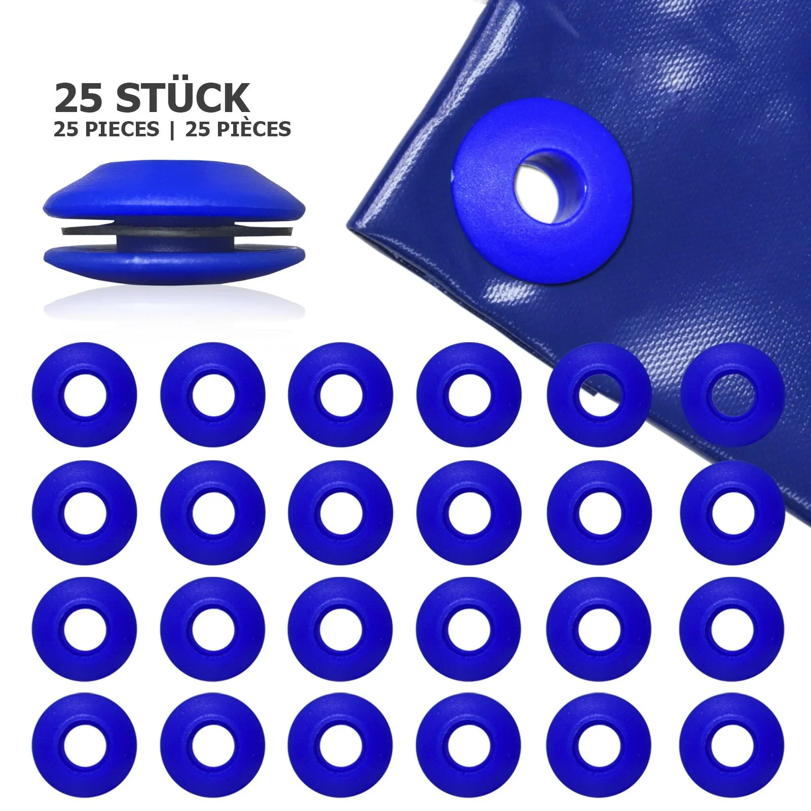 Planenösen, Kunststoff, Blau, 25 Stück - 0