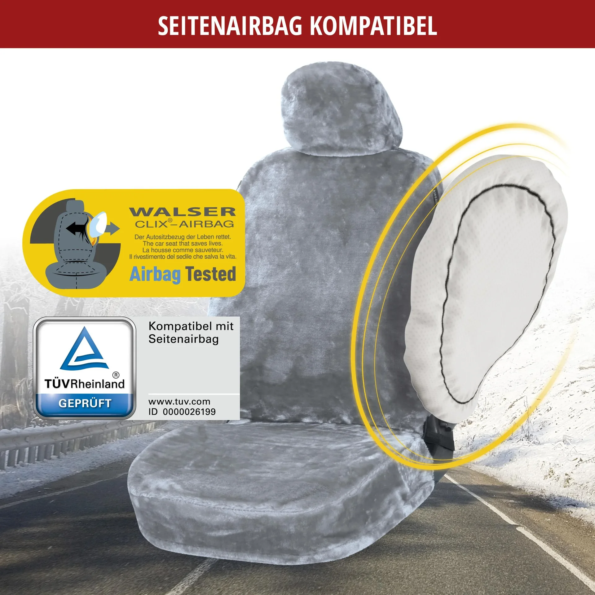 Autositzbezug "Teddy" - Kunstfell - silber - 2