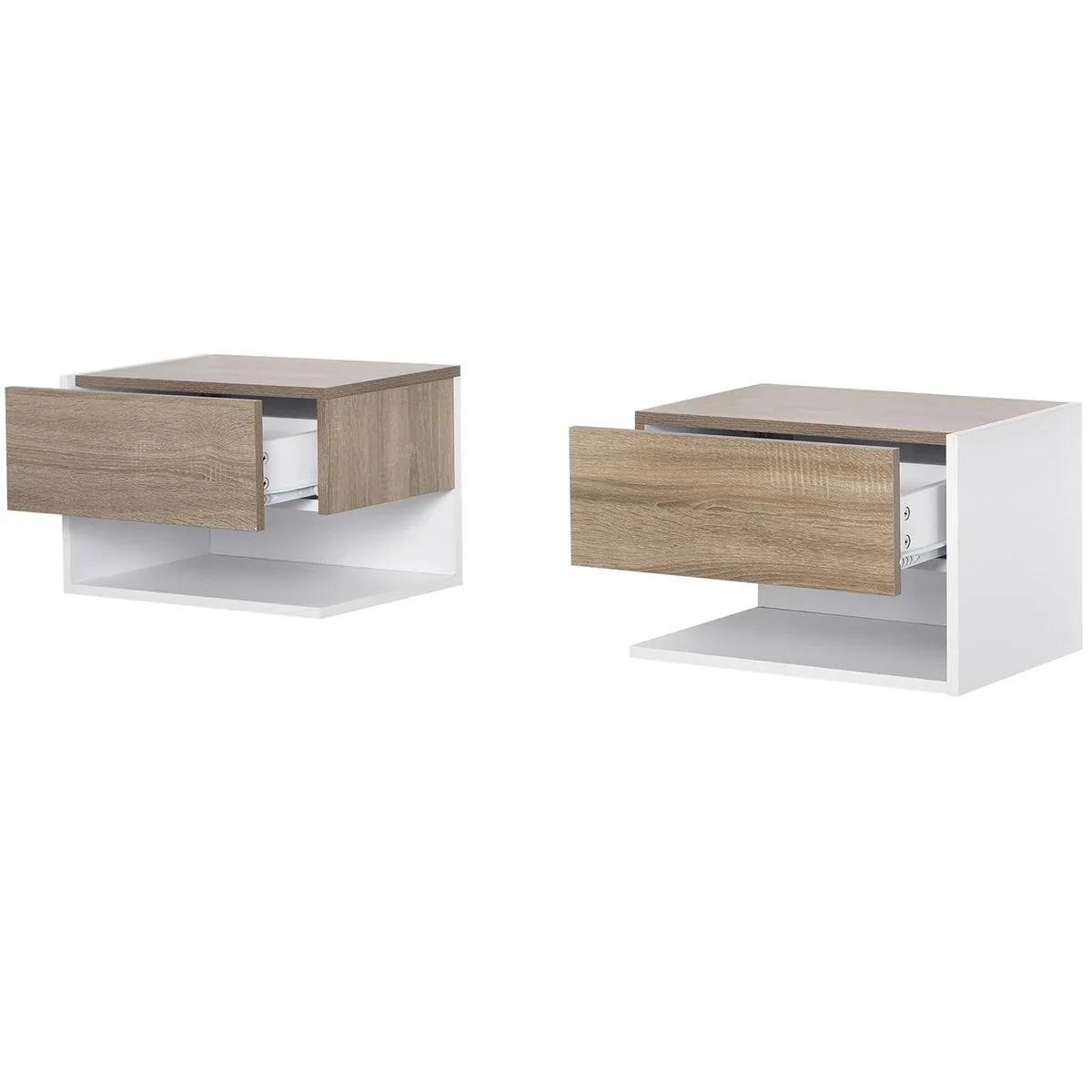 2 tlg. Wandnachttische Nachttisch Wandschrank mit Schublade, Schlafzimmer Nachtkommode, Beistelltisch, Spanplatte, Eiche - 0