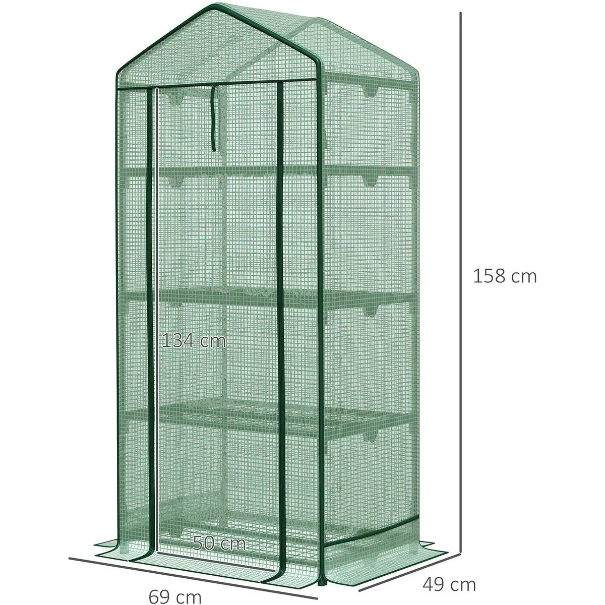 Mini-Gewächshaus mit Folienabdeckung und 4 Regalen Rolltür Gemüsebeet grün 69 x 49 x 158 cm - 1