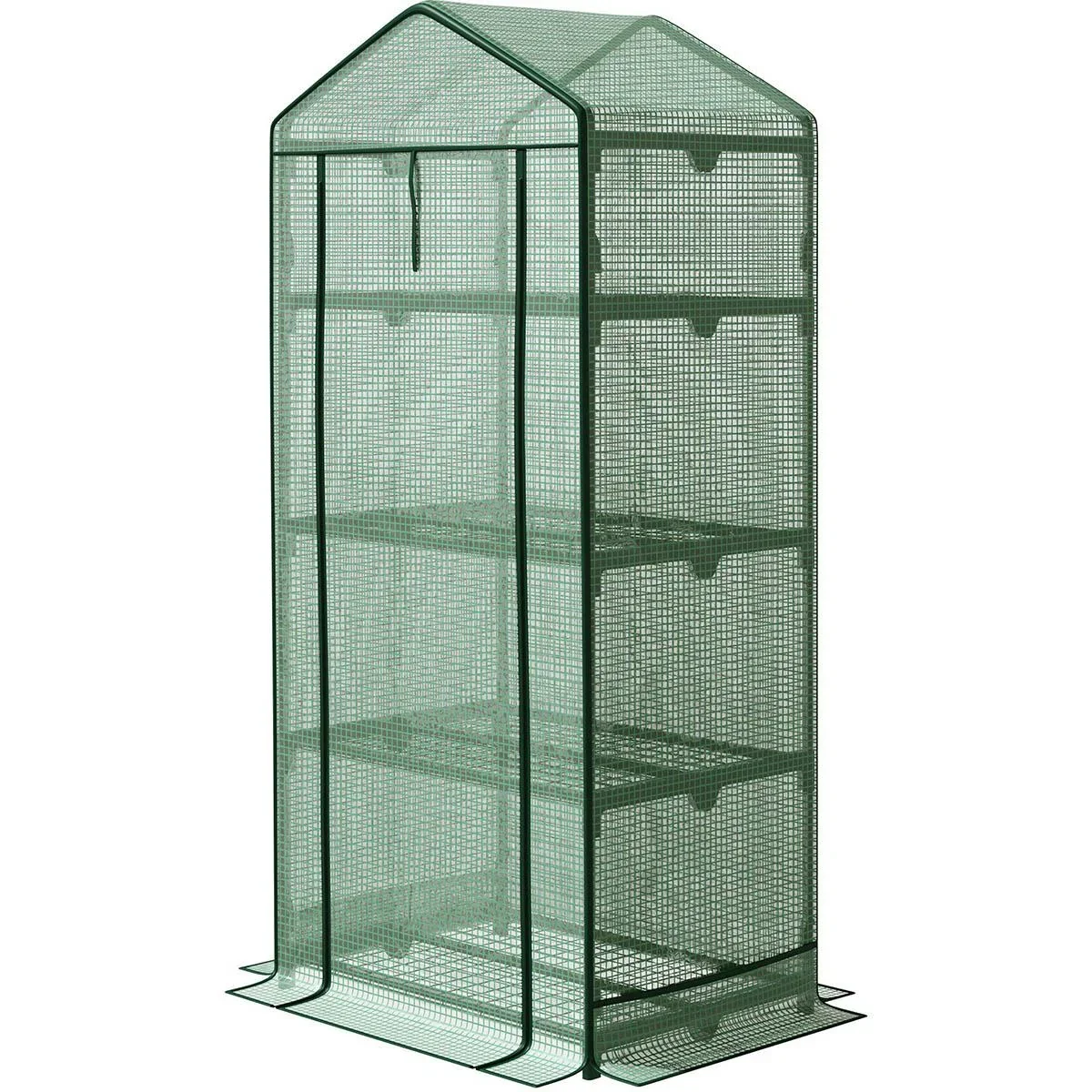 Mini-Gewächshaus mit Folienabdeckung und 4 Regalen Rolltür Gemüsebeet grün 69 x 49 x 158 cm - 2