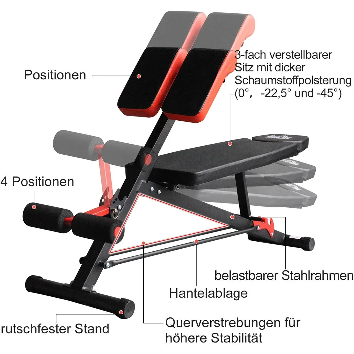 Multifunktionale Trainingsbank schwarz/rot - 6