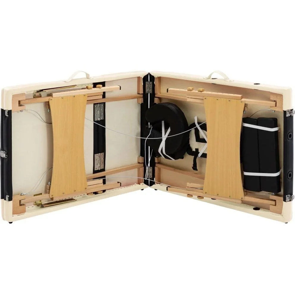Klappbarer Massagetisch 3 Zonen Holz schwarz und beige - 1