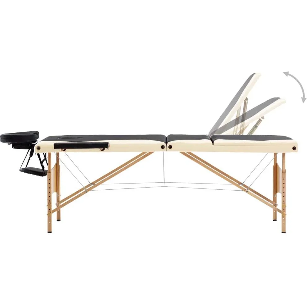 Klappbarer Massagetisch 3 Zonen Holz schwarz und beige - 3