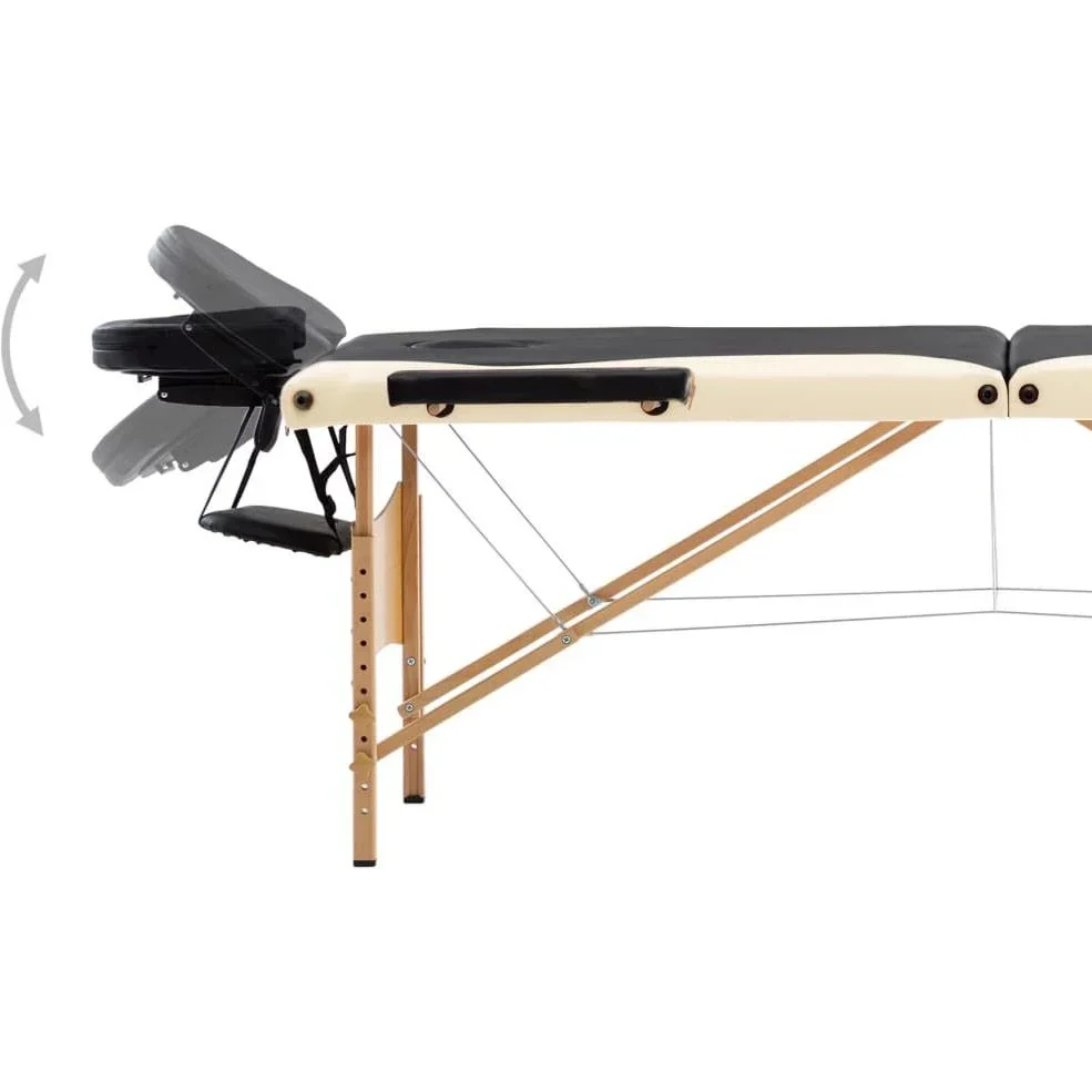 Klappbarer Massagetisch 3 Zonen Holz schwarz und beige - 4