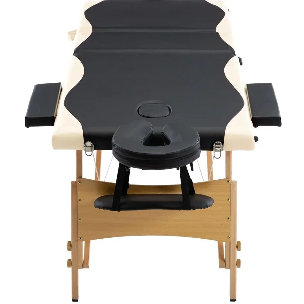 Klappbarer Massagetisch 3 Zonen Holz schwarz und beige - 5