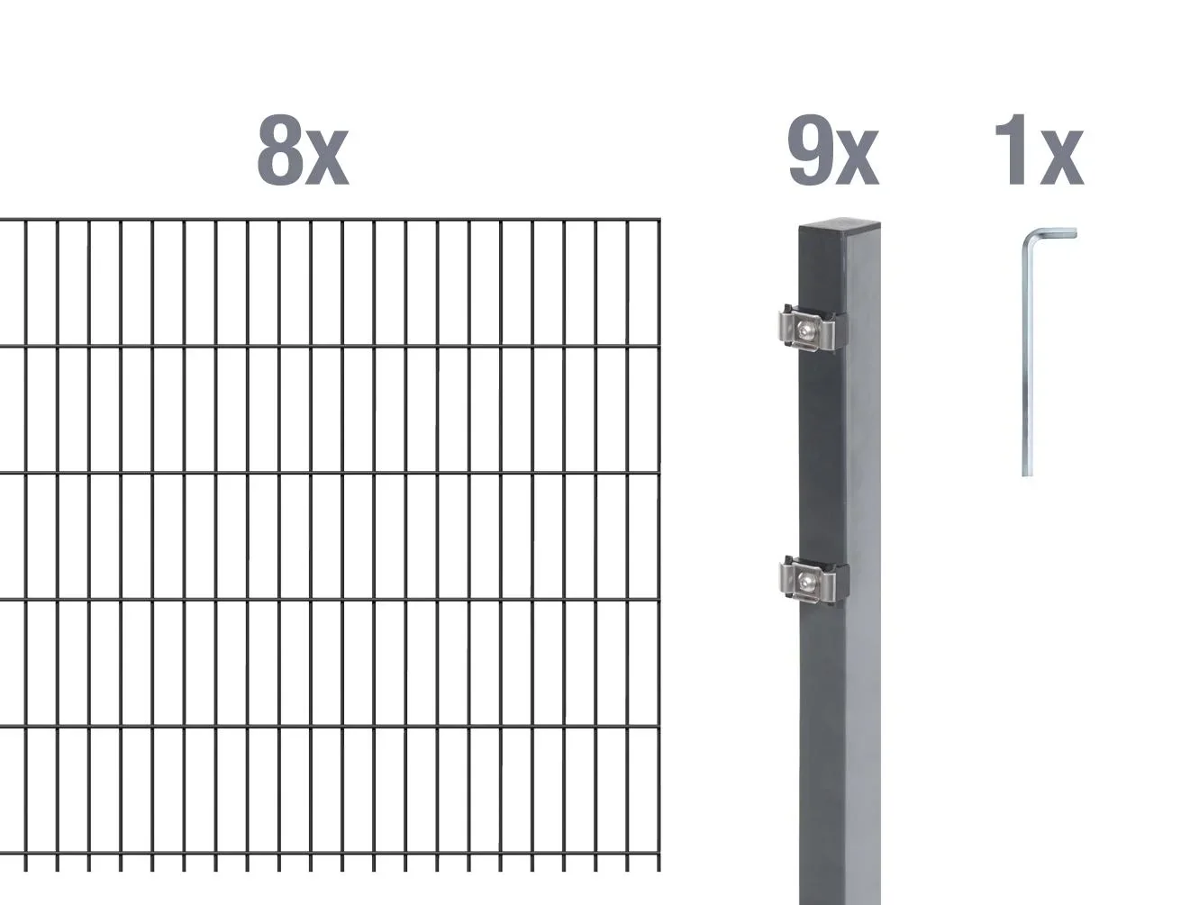 Doppelstabmattenzaun Komplettset, anthrazit, Höhe 140 cm, Länge 16 m - 1