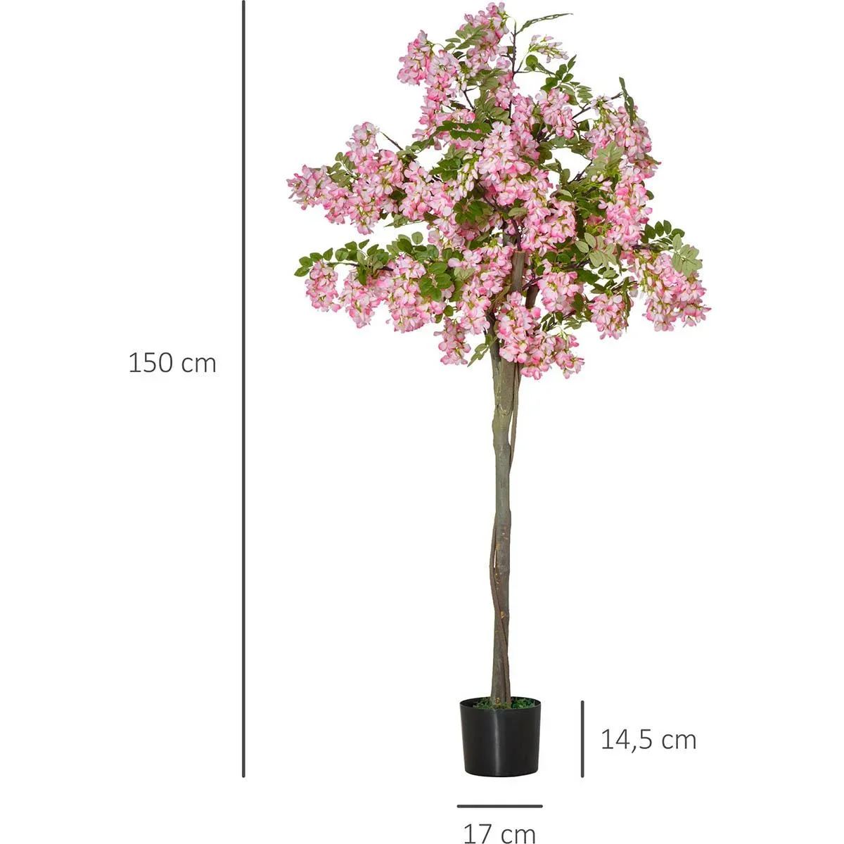 künstliche Pflanzen 150 cm künstlicher Schnurbaum mit rosa Blumen Kunstpflanze Zimmerpflanze Dekopflanze Büropflanze Kun - 3