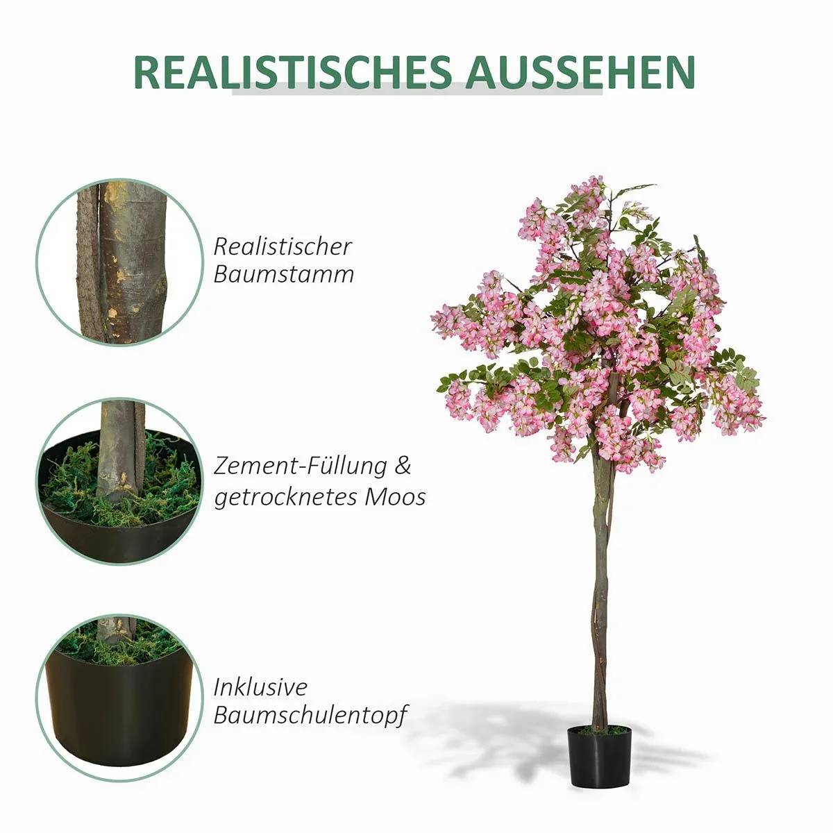 künstliche Pflanzen 150 cm künstlicher Schnurbaum mit rosa Blumen Kunstpflanze Zimmerpflanze Dekopflanze Büropflanze Kun - 4