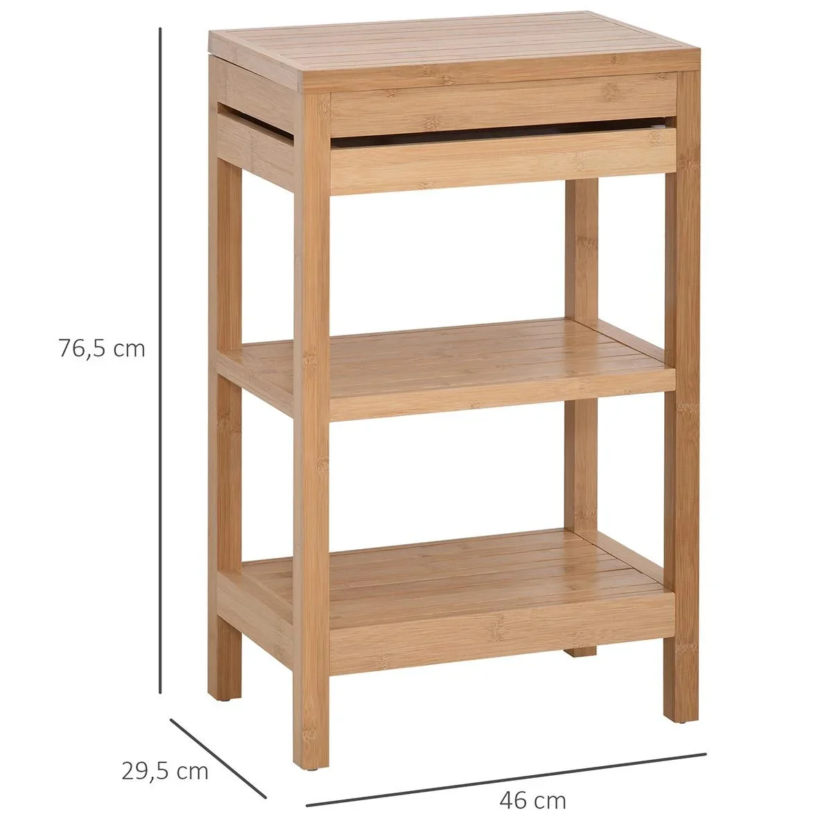 Badregal, Badzimmerregal mit Klappdeckel, Badezimmer Standregal mit 2 Ablagen, Bambus, Natur, 46 x 29,5 x 76,5 cm - 2