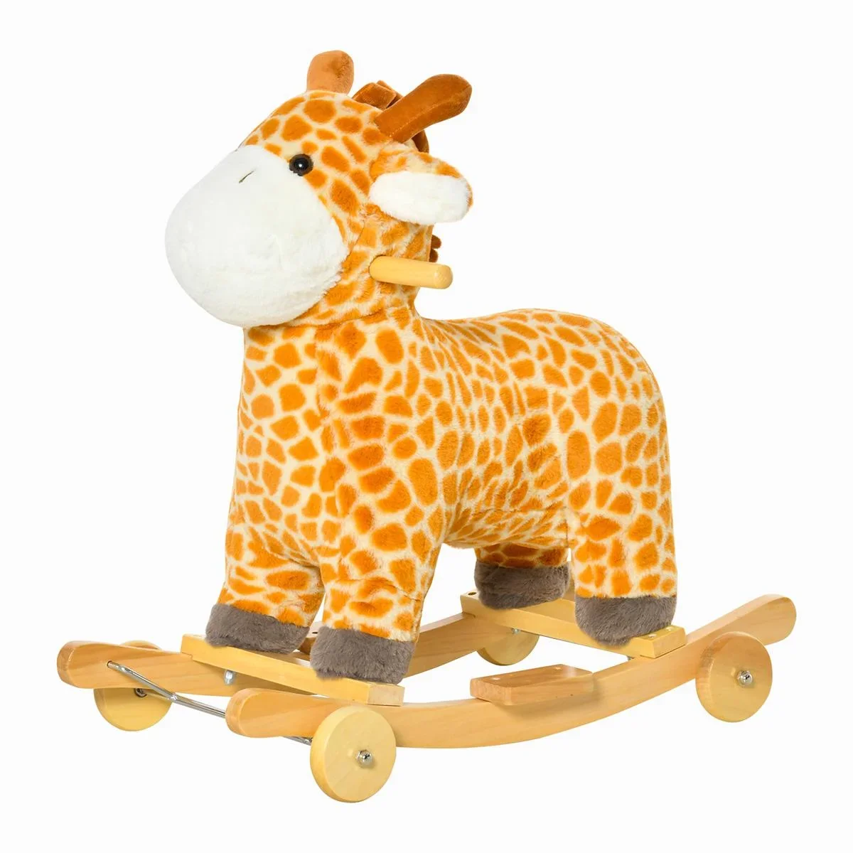 2-IN-1 Schaukelpferd mit Räder Plüsch Schaukeltier Babyschaukel Spielzeug für 36-72 Monaten Giraffen-Design Gelb 63 x 38 - 0