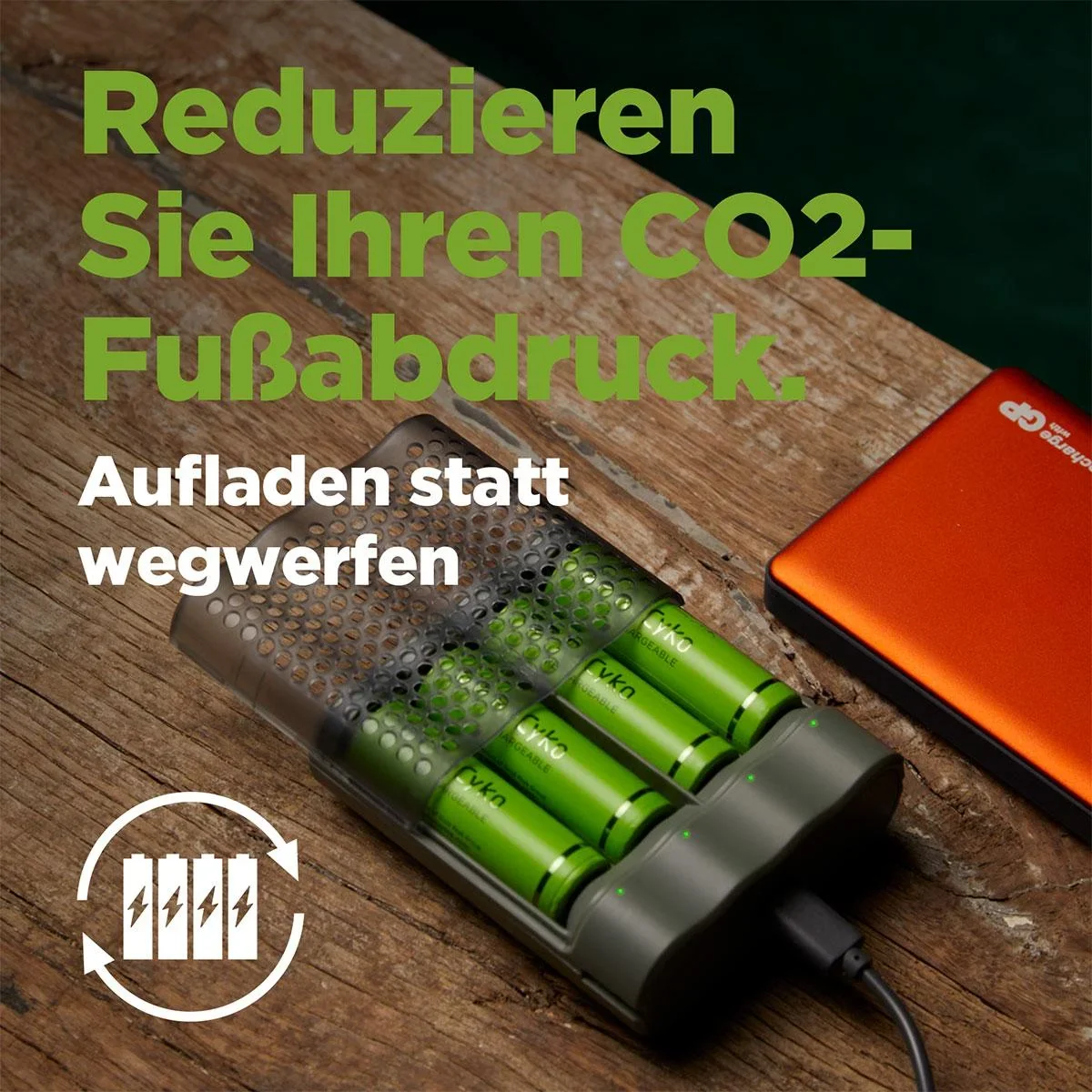USB Schnellladeadegerät für 4 AA / AAA NiMH Akkus inklusive 4 Stück ReCyko Mignon (AA) NiMH Akkus mit 2600 mAh - 6