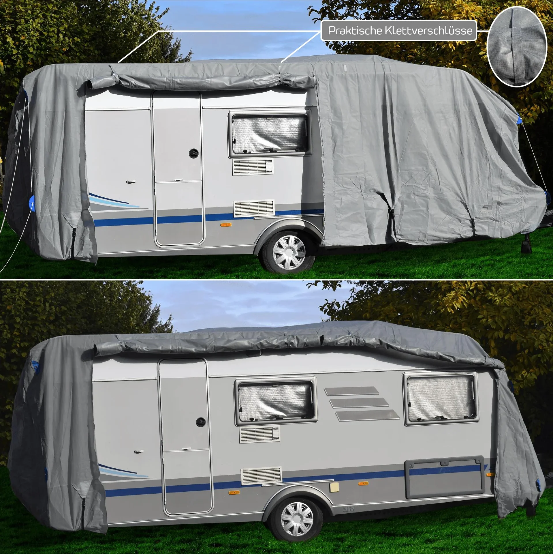 Wohnwagenabdeckplane mit Reflektoren XXL, 730 x 250 x 220 cm - 0