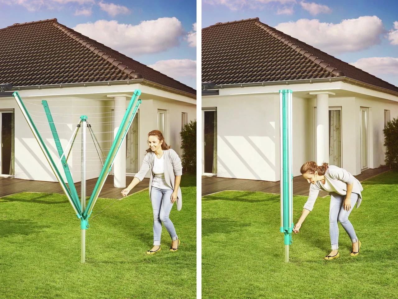 Wäscheschirm, Wäschespinne "Linomatic 500 deluxe Cover", mit Abdeckhülle und Bodenhülse, 50 Meter Leinenlänge - 6