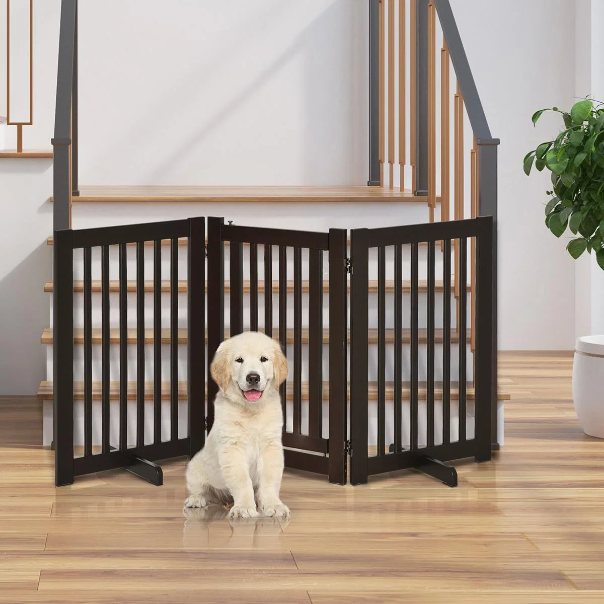 Absperrgitter für Hunde Schutzgitter Hundegitter Türschutzgitter Dunkelbraun 155 x 1,5 x 76 cm - 1