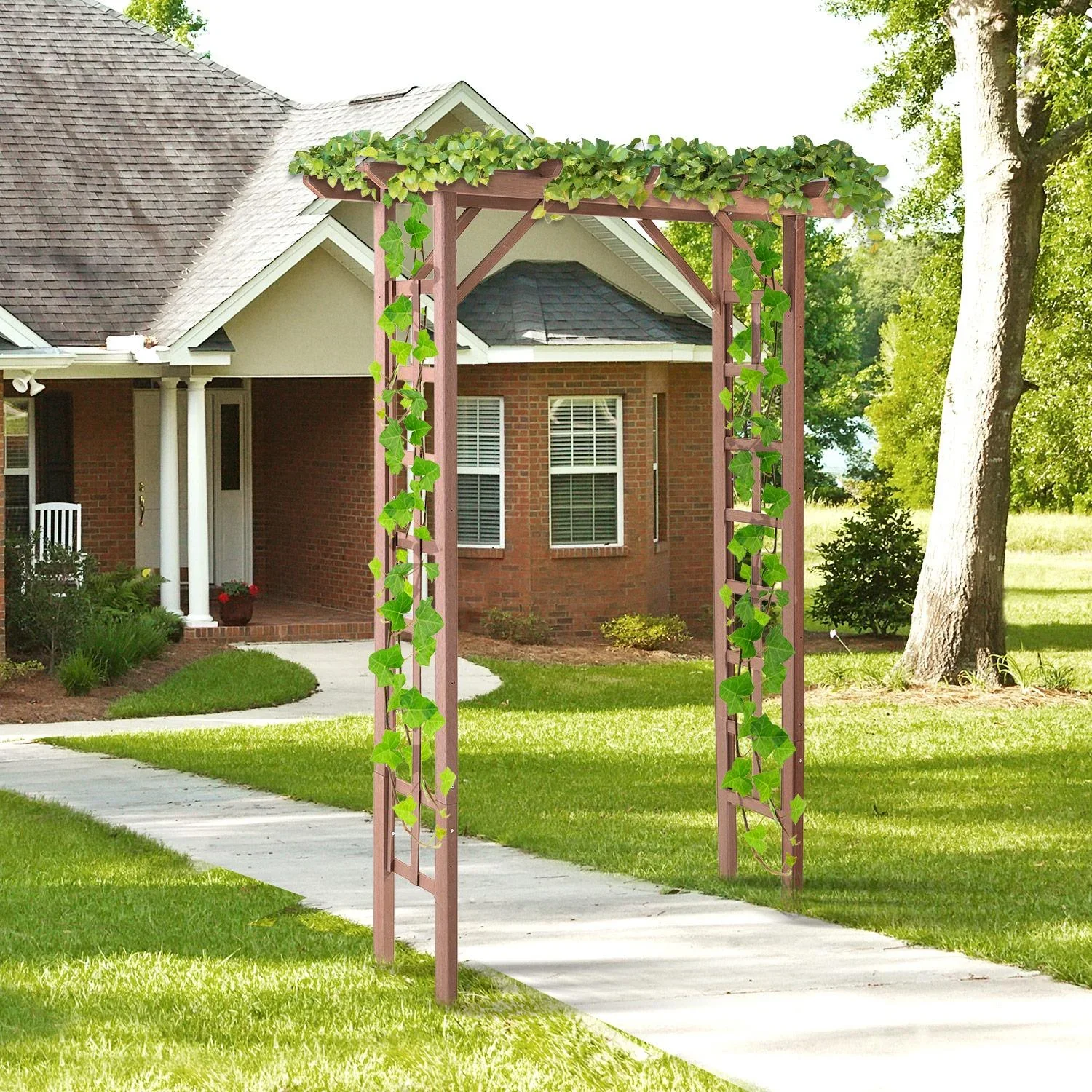 Torbogen Rankgitter Pflanzbogen Rankhilfe Rosenbogen Garten Laubendach Kunstholz WPC Braun 150 x 50 x 200 cm - 3