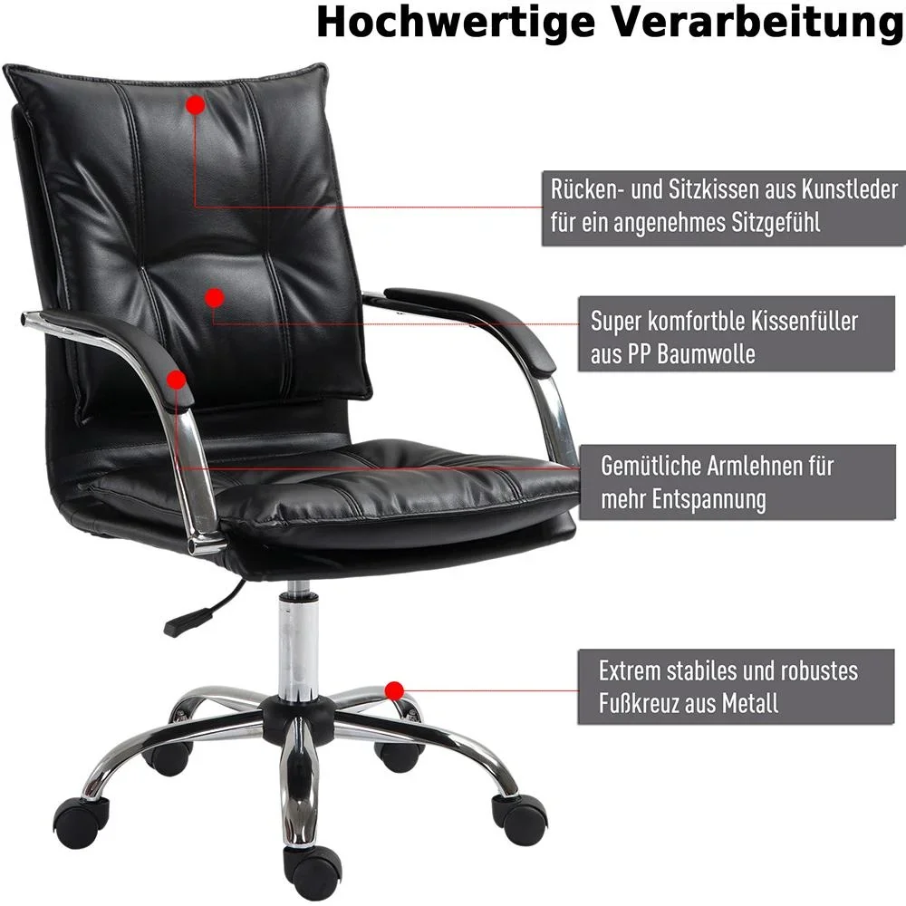 Bürostuhl Drehstuhl höhenverstellbar rollbar ergonomisch PU schwarz 64 x 57 x (91 101) cm - 3