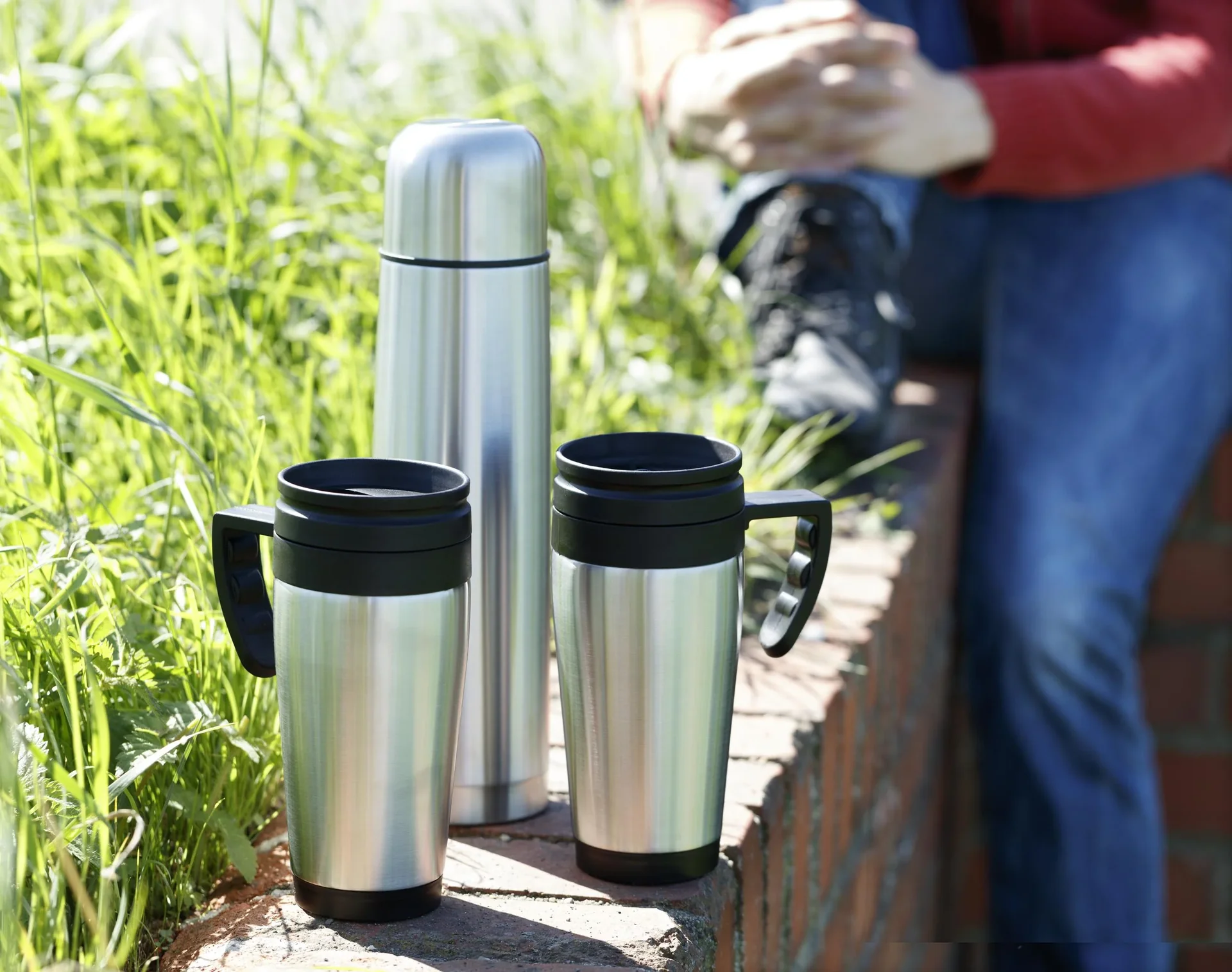 Travelling-Set 3-teilig, 1 Liter Isolierflasche + 2 x 400 ml Isolierbecher, Edelstahl matt, doppelwandig - 1
