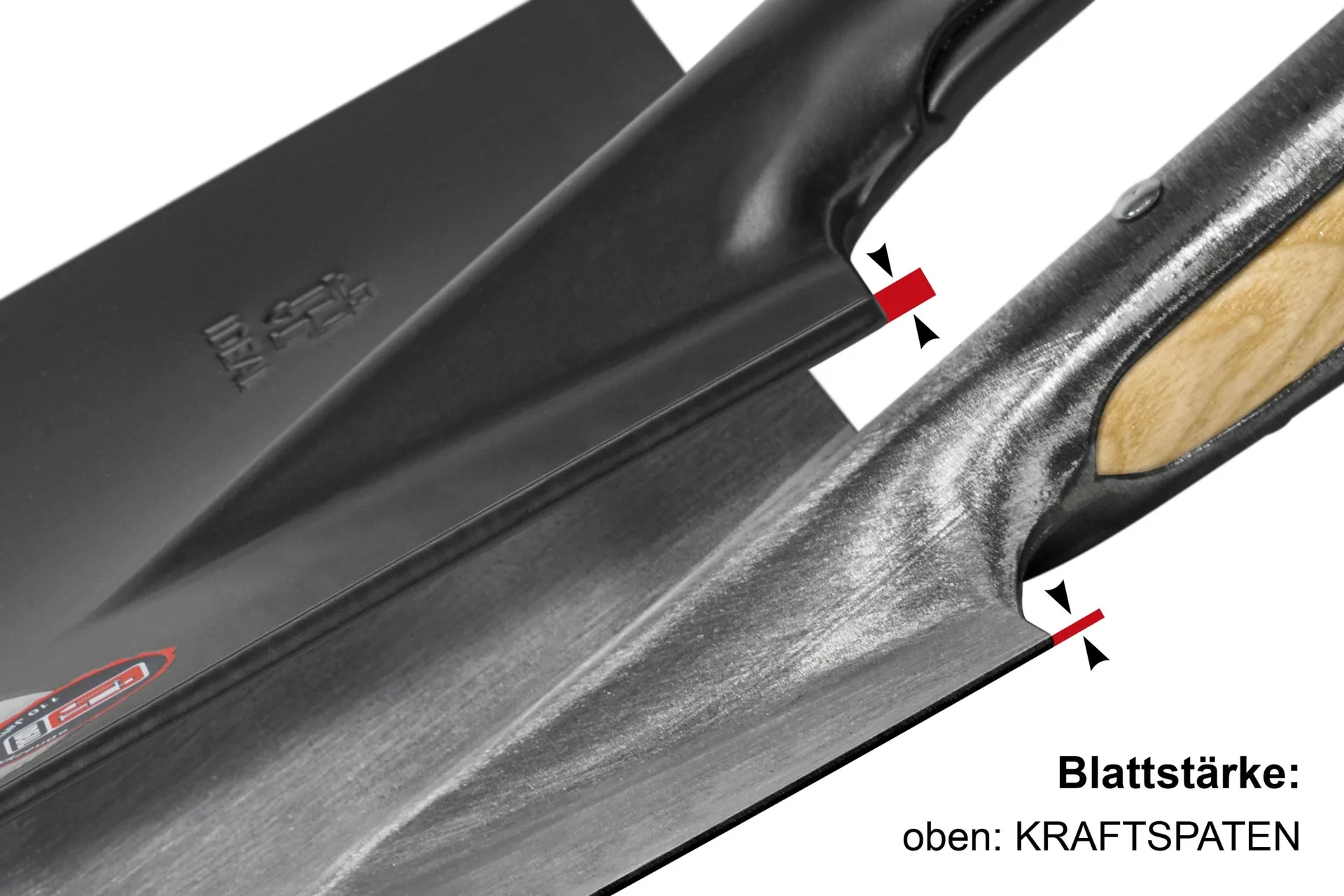 Spaten Kraftspaten, Blattstärke 5 mm, pulverbeschichtet, Schur angeschliffen, Holzknauf, Stahlrohrstiel 92 cm - 0