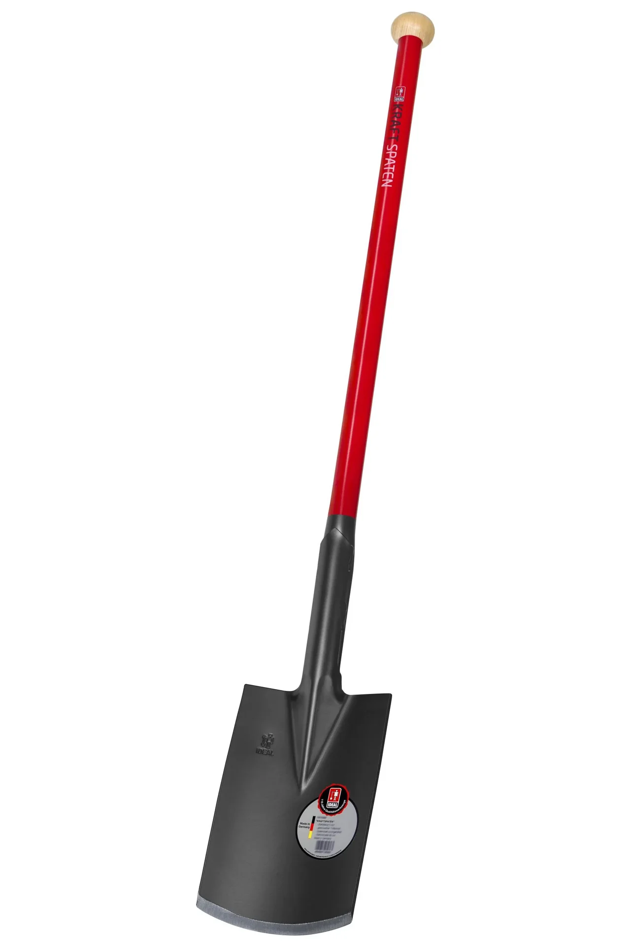 Spaten Kraftspaten, Blattstärke 5 mm, pulverbeschichtet, Schur angeschliffen, Holzknauf, Stahlrohrstiel 92 cm - 1