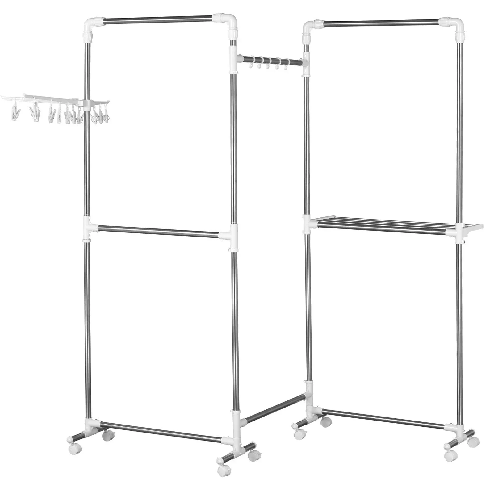 Garderobenständer mit Schuhablage, weiß-silber - 2