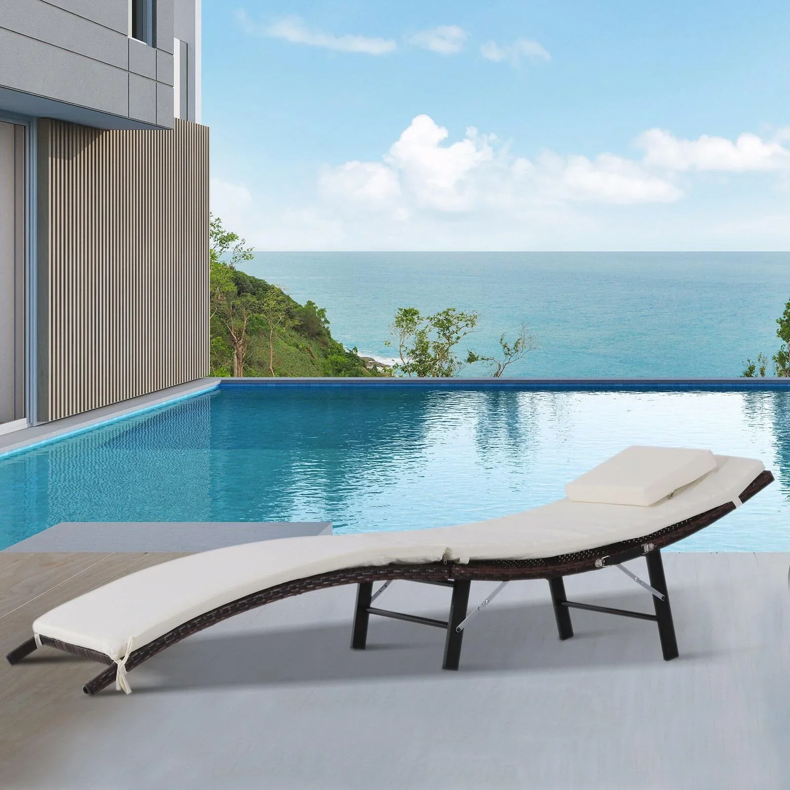 Gartenliege Sonnenliege mit Kissen Relaxliege ergonomisch wetterbeständig Polyrattan Braun 196 x 61 x 53 cm - 8