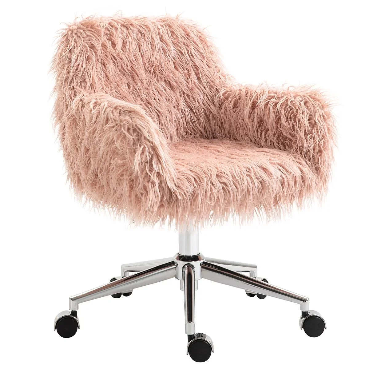 Chefsessel Drehstuhl Computerstuhl Sitzhöhenverstellung für Mädchen Kunstpelz Schaumstoff Rosa+Silber 57 x 60 x 75-85 cm - 1