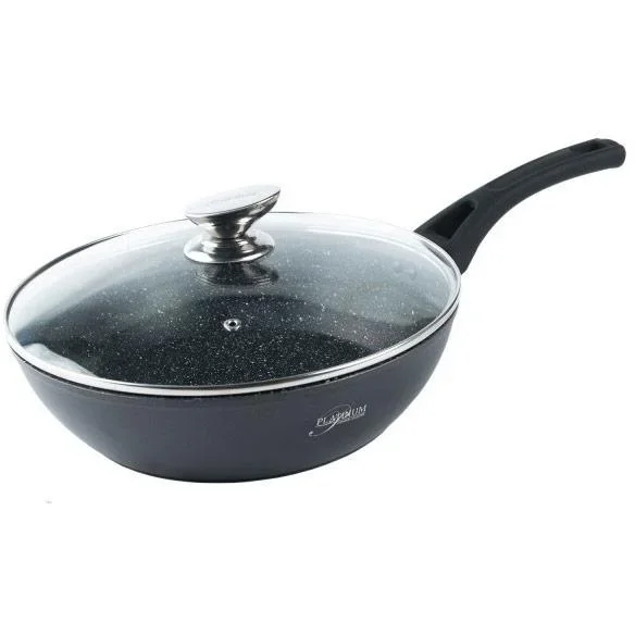 Platinium Bratpfanne / Wokpfanne / Pan - 24cm - Glasdeckel - Induktion - Marmorbeschichtung - Kratzfest - 3