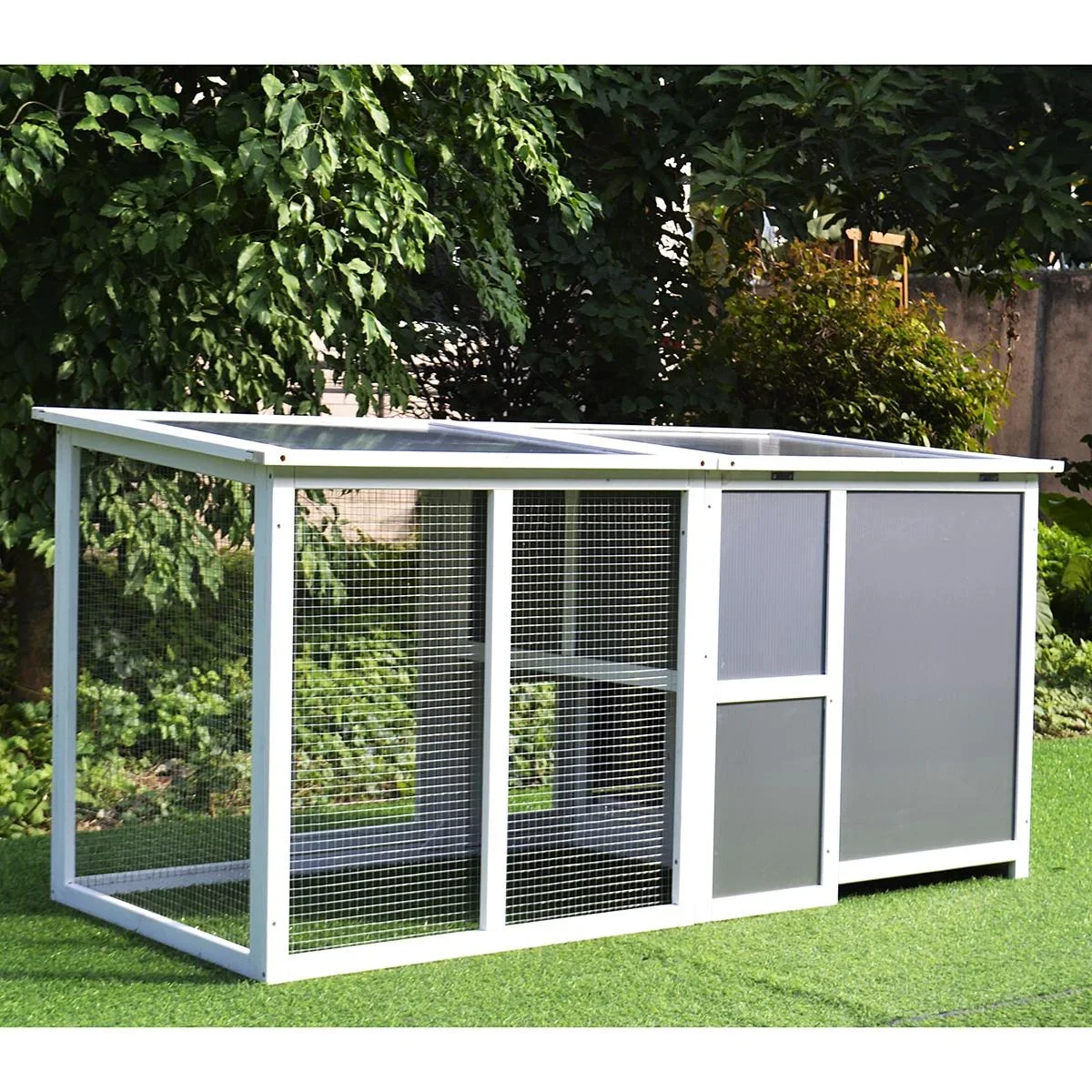 Hühnerstall Hühnerhaus Geeignet für 2-4 Hühner, mit Nistkasten Eierkiste mit 2 Fächern, Tanne, Grau+Weiß, 160 x 75 x 80 - 0