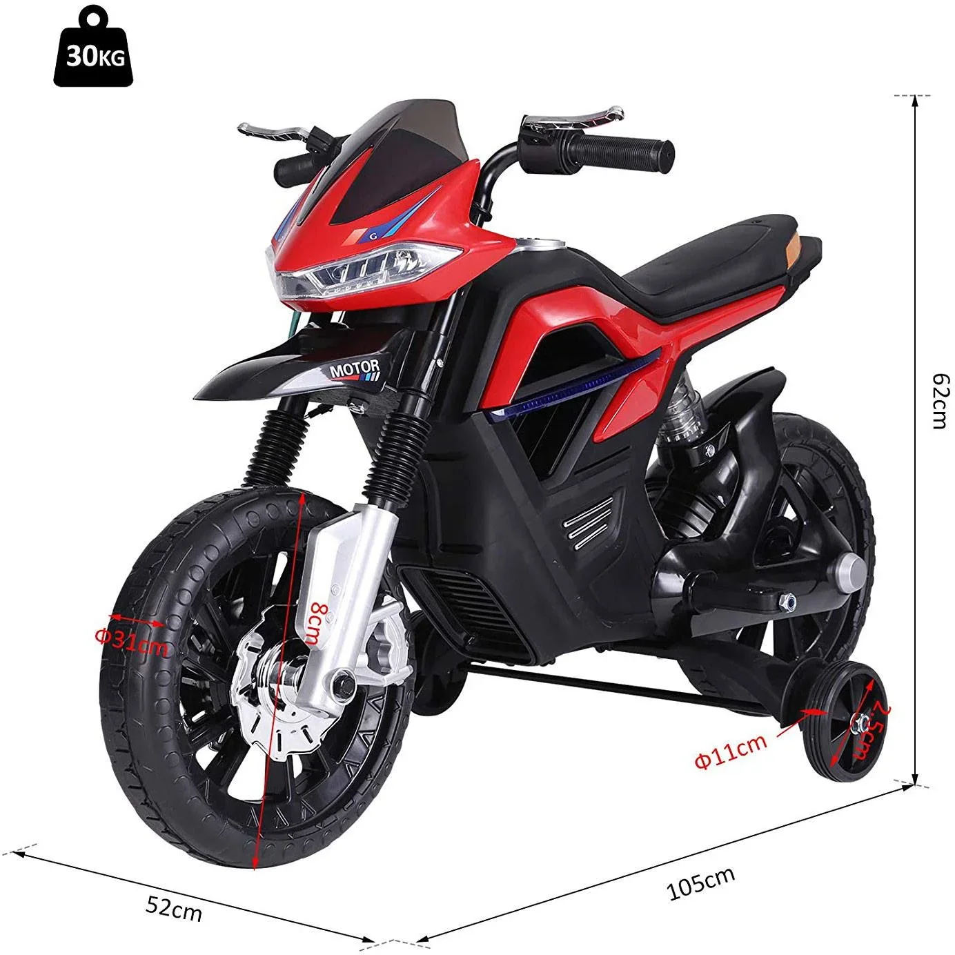 Elektro-Motorrad Motorrad für Kinder ab 3 Jahren Elektrofahrzeuge 3 km/h PP Rot 105 x 52,3 x 62,3 cm - 1