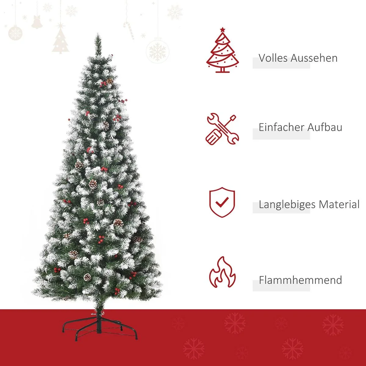 künstlicher Weihnachtsbaum mit 618 Astspitzen 180 cm Christbaum einfacher Aufbau Tannenbaum PVC Metall Grün Ø65 x 180 cm - 1