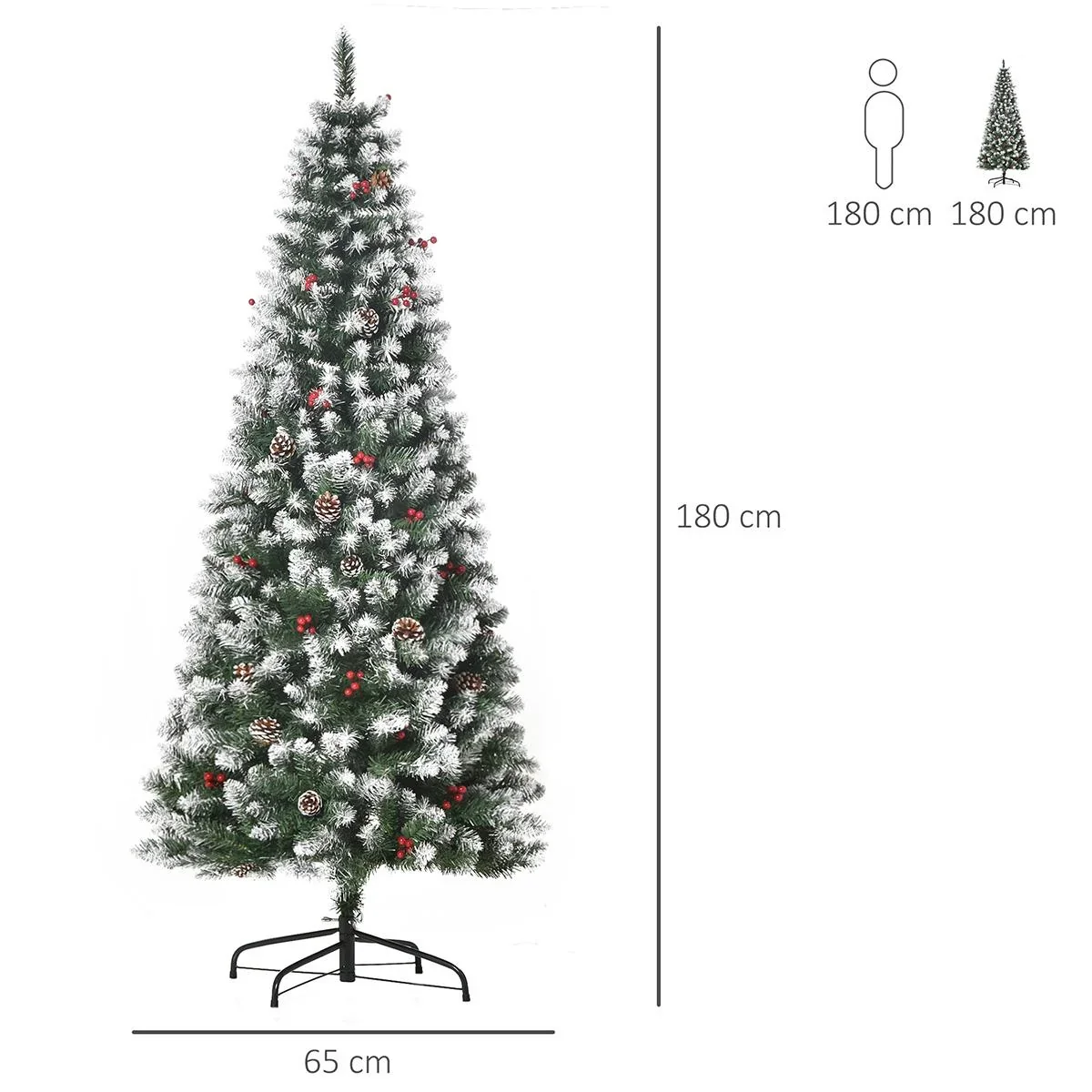 künstlicher Weihnachtsbaum mit 618 Astspitzen 180 cm Christbaum einfacher Aufbau Tannenbaum PVC Metall Grün Ø65 x 180 cm - 2