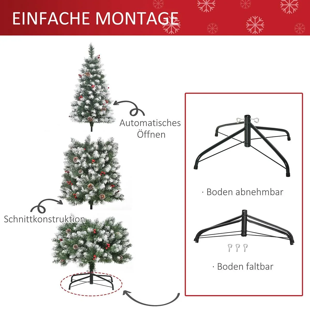 künstlicher Weihnachtsbaum mit 618 Astspitzen 180 cm Christbaum einfacher Aufbau Tannenbaum PVC Metall Grün Ø65 x 180 cm - 3