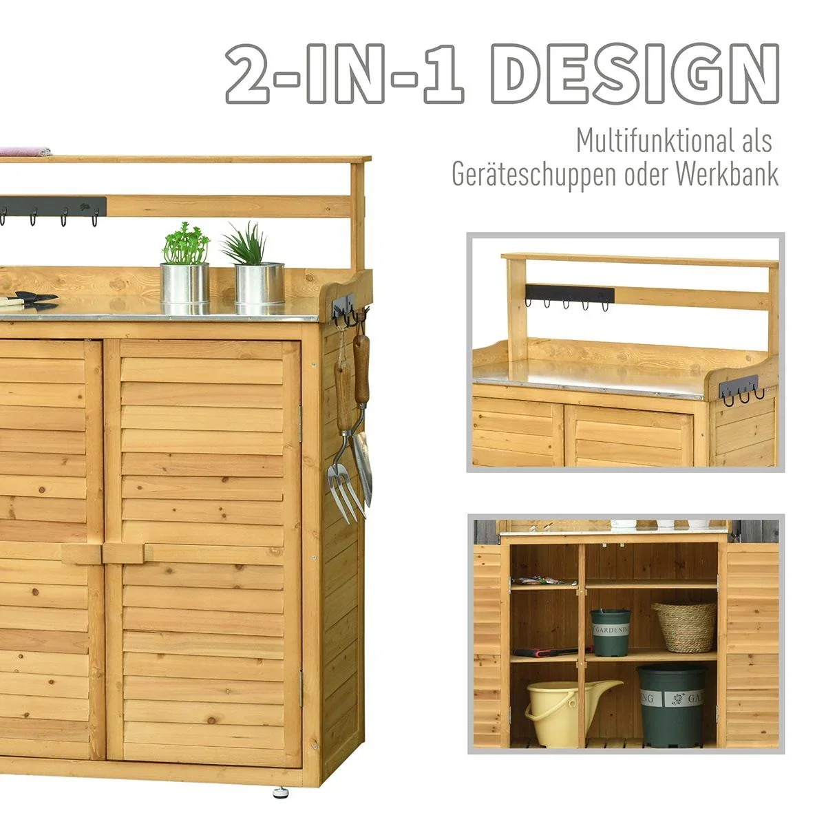Gartenschrank Pflanztisch mit Unterschrank Geräteschrank mit Arbeitsfläche 3 Fächern Gartentisch mit Unterschrank 2 Türe - 0