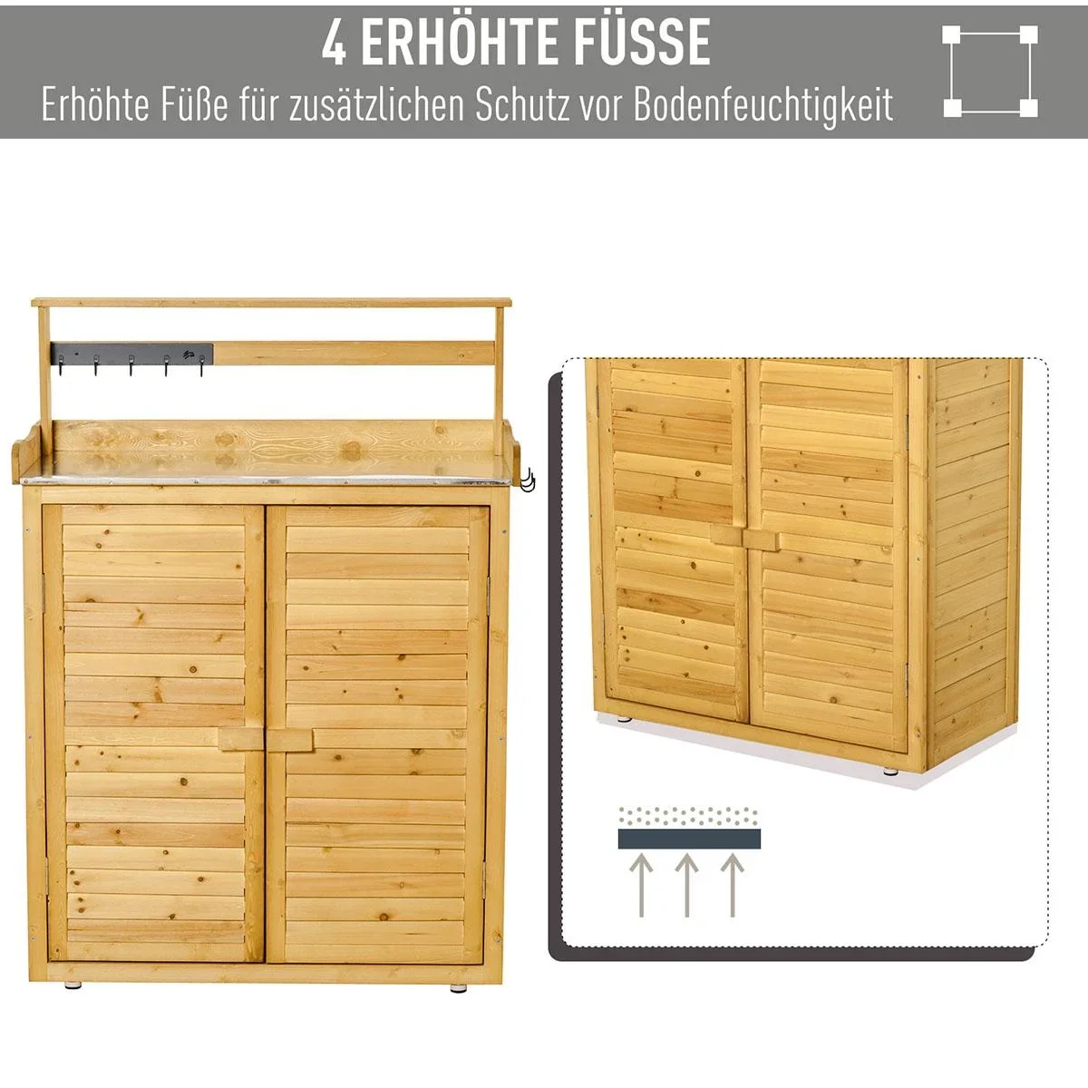 Gartenschrank Pflanztisch mit Unterschrank Geräteschrank mit Arbeitsfläche 3 Fächern Gartentisch mit Unterschrank 2 Türe - 2