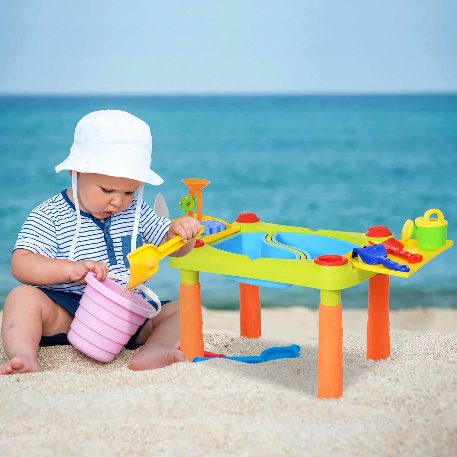 Kinder Sandkastentisch mit 16-tlg, Zubehör - 0