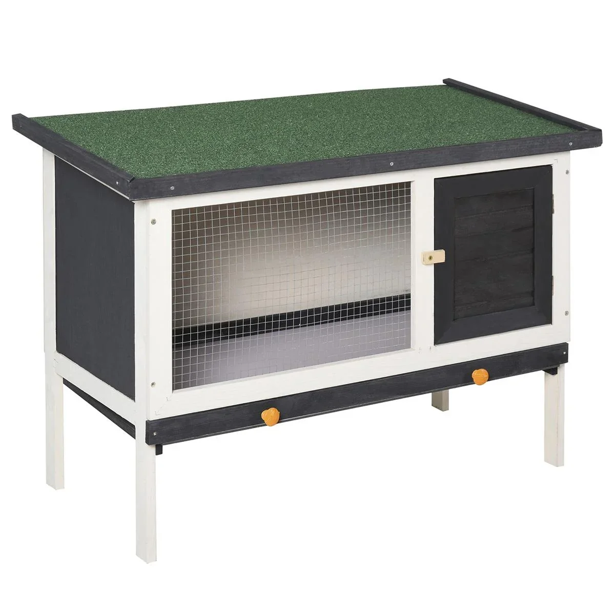 Hasenstall, Kaninchenstall, Hasenkäfig Kleintierstall mit Teerpappedach, Massivholz, Dunkelgrau+Weiß+Grün, 90 x 45 x 65 - 1