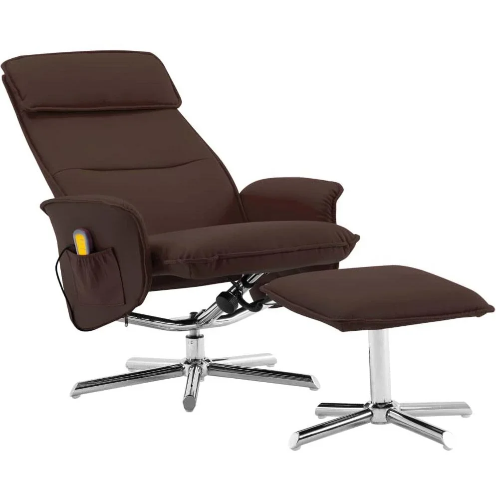 Massagesessel verstellbar mit Fußhocker Kunstleder braun - 0