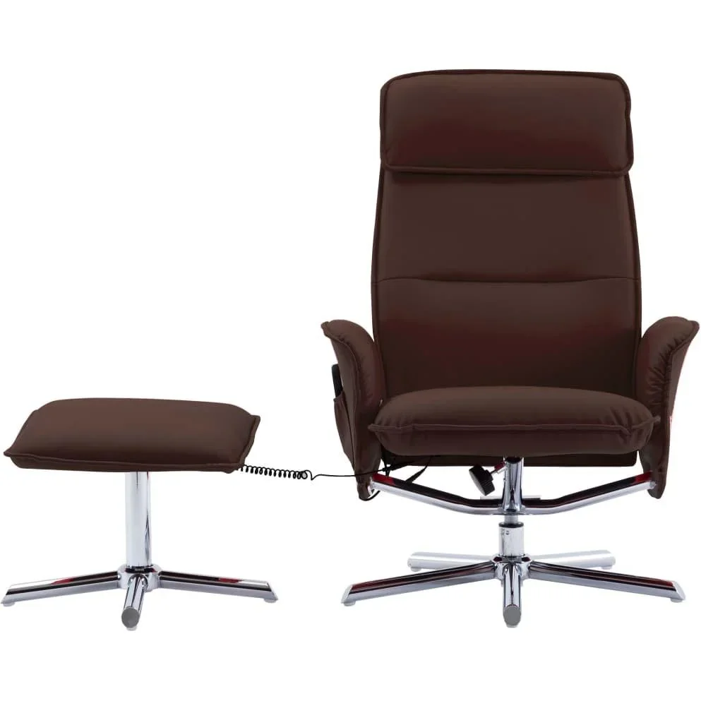 Massagesessel verstellbar mit Fußhocker Kunstleder braun - 2