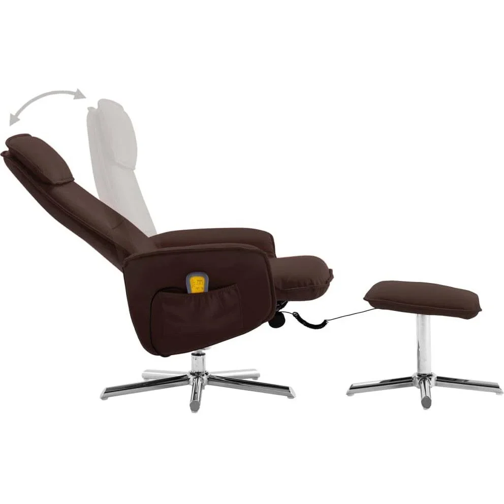 Massagesessel verstellbar mit Fußhocker Kunstleder braun - 4
