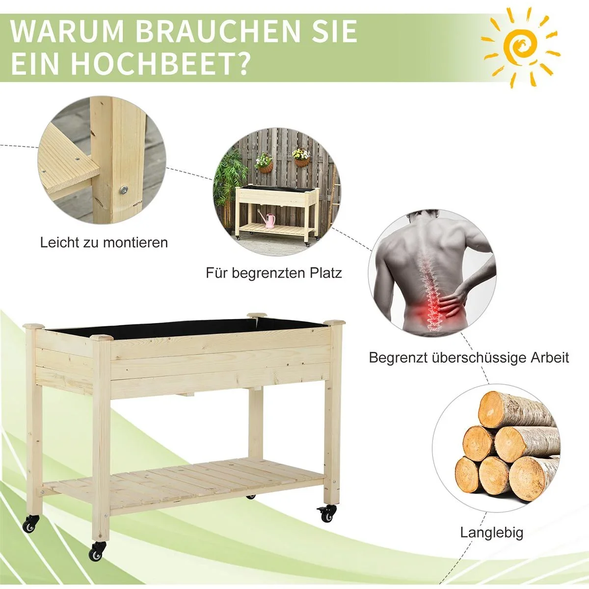 Hochbeet mit Rädern und Regalboden Natur - 6