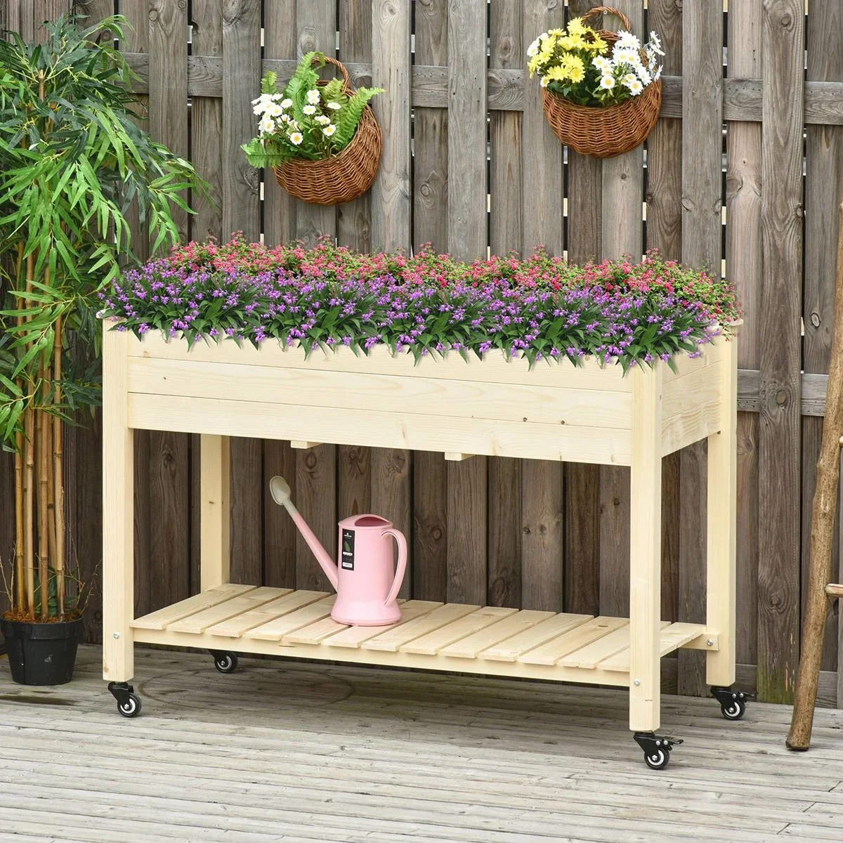 Hochbeet mit Rädern und Regalboden Natur - 8