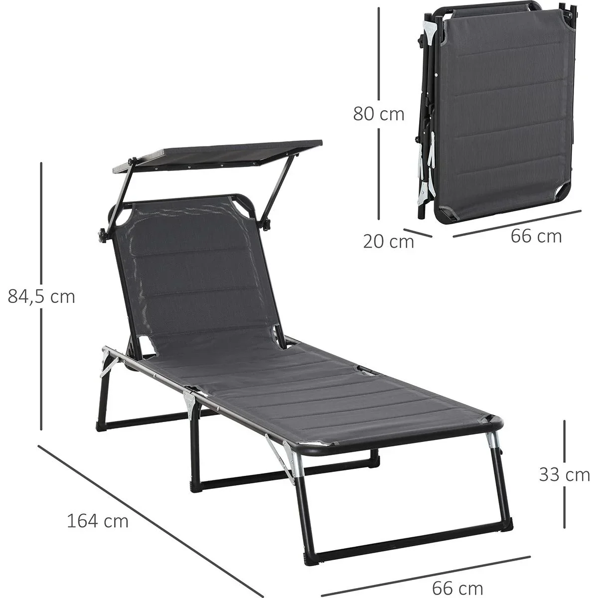 Gartenliege mit Sonnenschutz dunkelgrau - 3